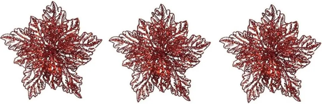 Decoris kerstboomversiering rode glitter bloem