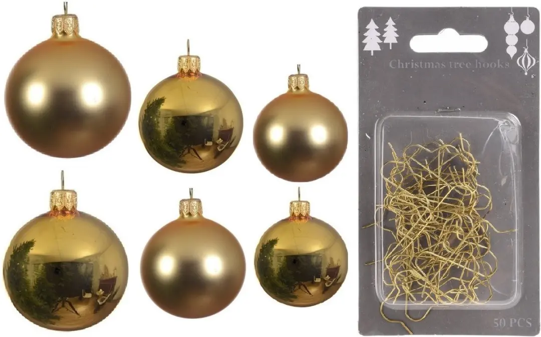 Groot pakket glazen kerstballen goud glans/mat 50x stuks