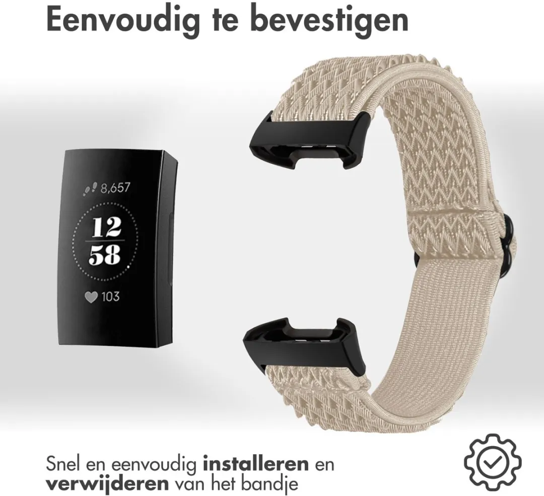 Imoshion Elastisch Nylon Bandje SH00056506 - Fitbit Charge 4/5 - Beige