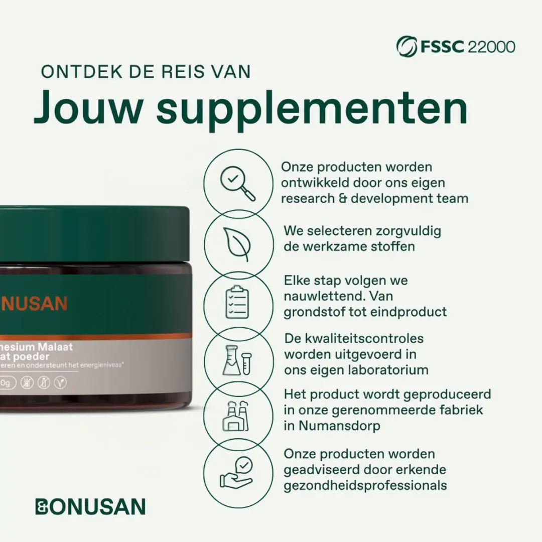 Bonusan Magnesium Malaat Citraat Poeder - 130g - afbeelding 3 van 6