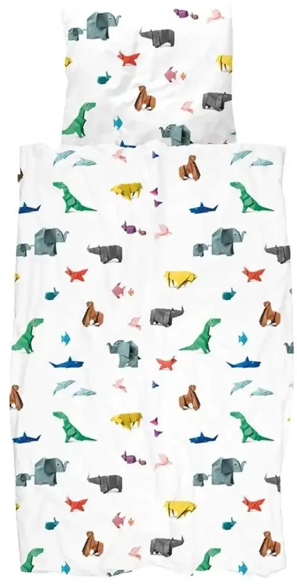 Snurk kinderbeddengoed Origami dierentuindieren 135 x 200 cm