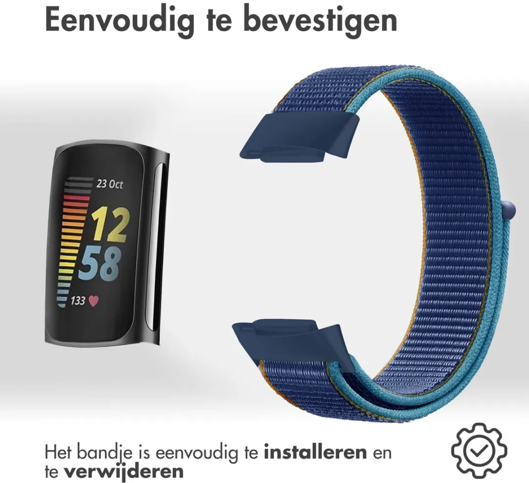 Imoshion Nylon Bandje Fitbit Charge 5 - S - Donkerblauw