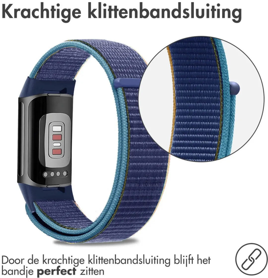 Imoshion Nylon Bandje Fitbit Charge 5 - S - Donkerblauw