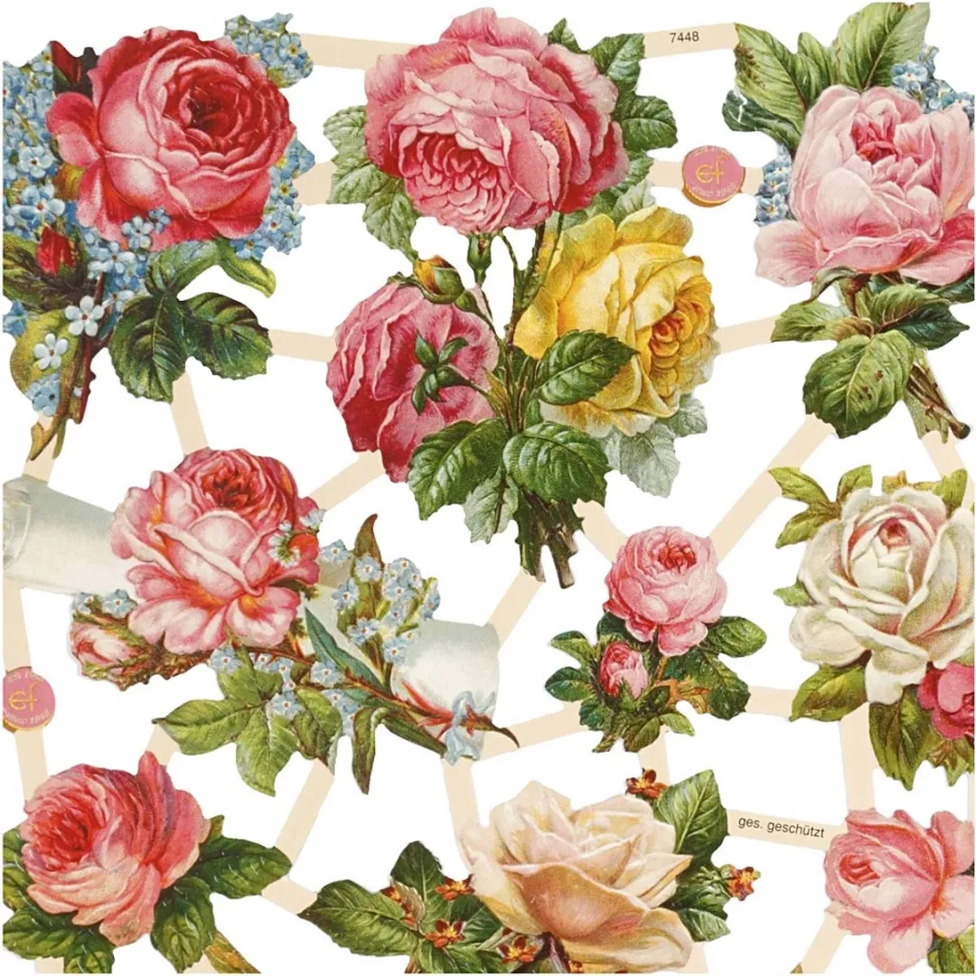 Creativ Company Vintage Plaatjes Rozen Poëzie - 2 Vellen 16,5x23,5cm - Multikleuren
