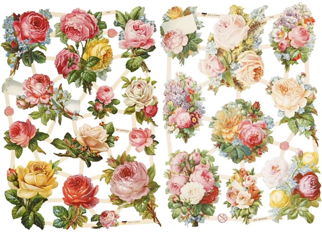 Creativ Company Vintage Plaatjes Rozen Poëzie - 2 Vellen 16,5x23,5cm - Multikleuren