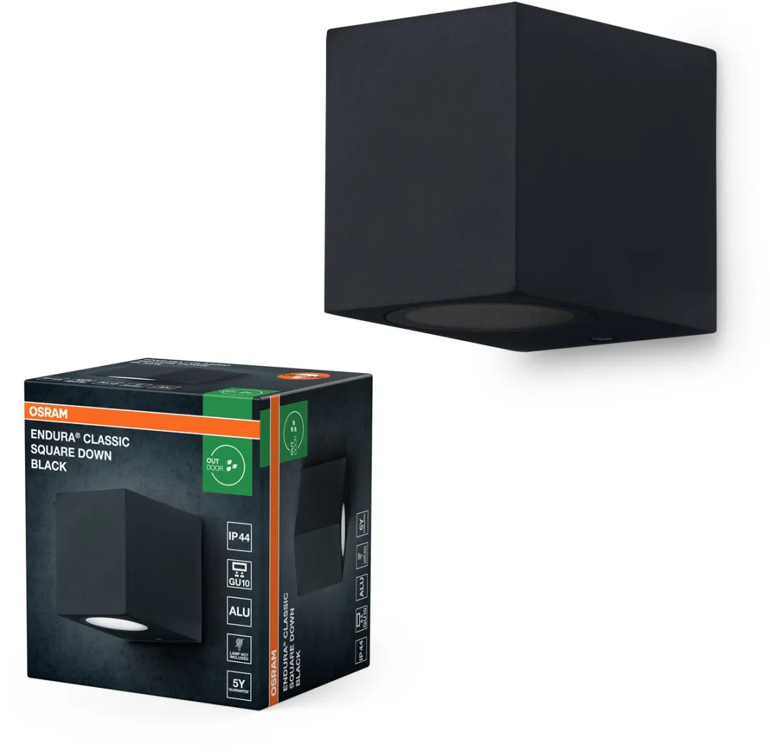 Osram ENDURA Classic Square Down Wandlamp Zwart - GU10 - IP44