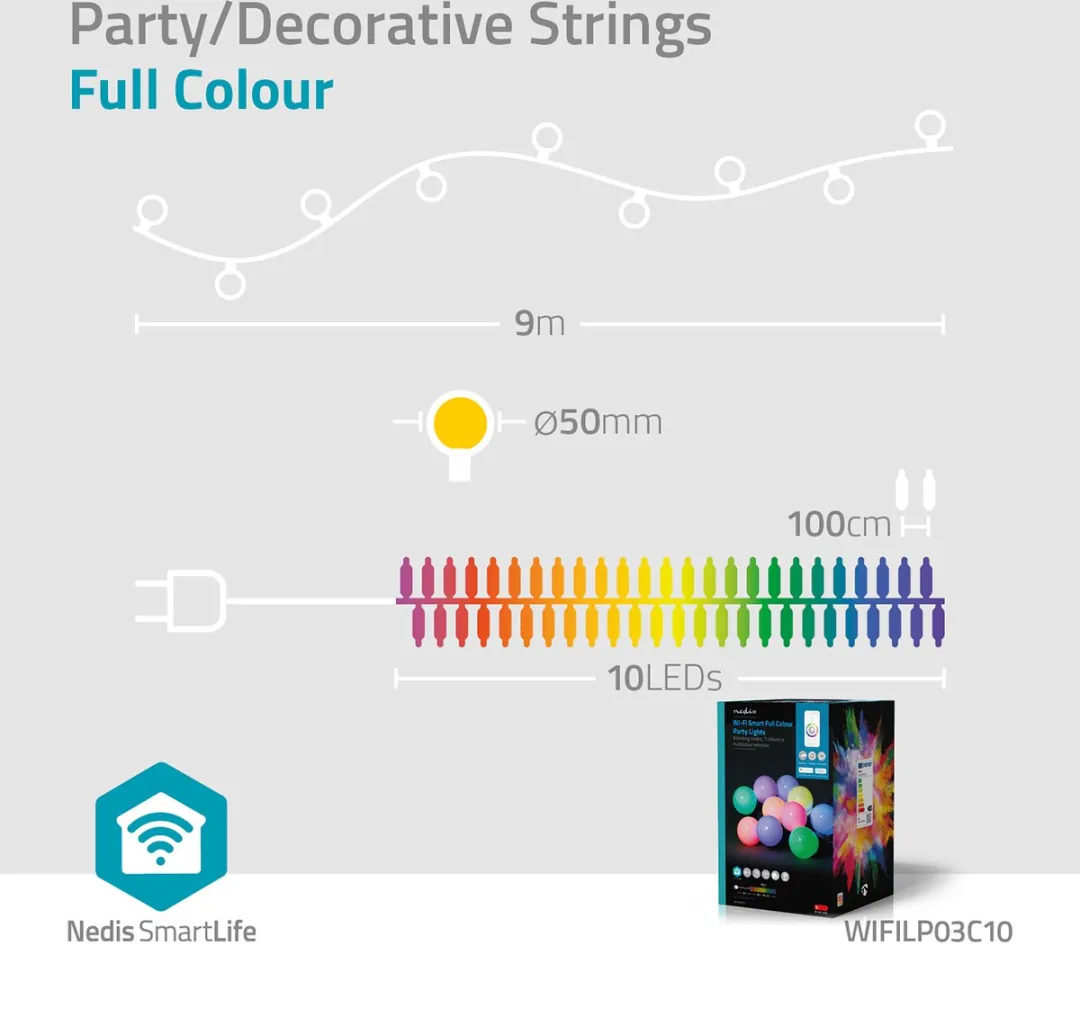 Nedis SmartLife RGBIC Feestverlichting 48 LED 9m - Mat - Android/iOS