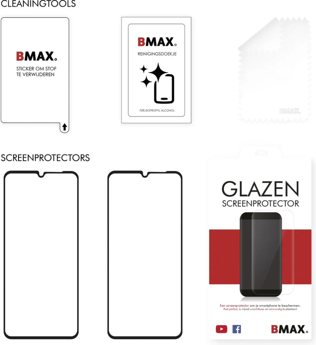 BMAX OPPO A16S Full Cover Schermbeschermer - 2 Stuks - Zwart