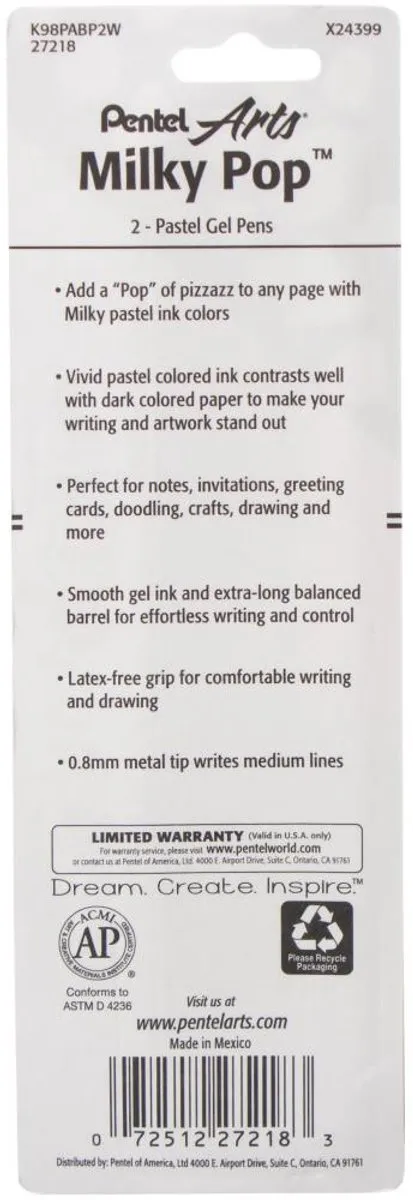Pentel Milky Pop Pastel Gelpen - .8mm - 2 Stuks - Wit