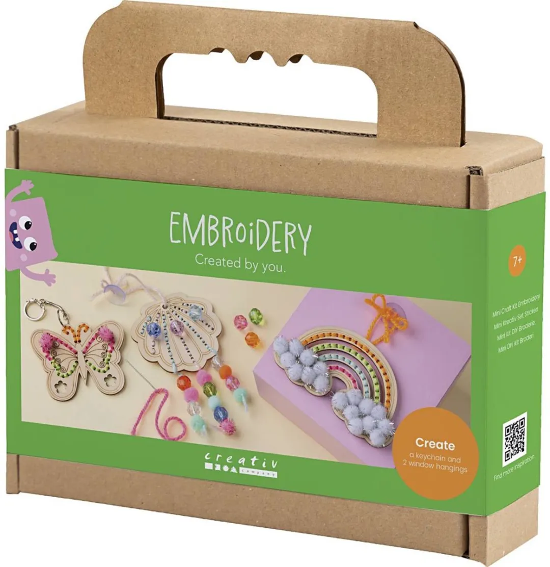 Creativ Company Mini Hobbyset Borduurwerk Vlinder/Schelp/Regenboog - Meerkleurig