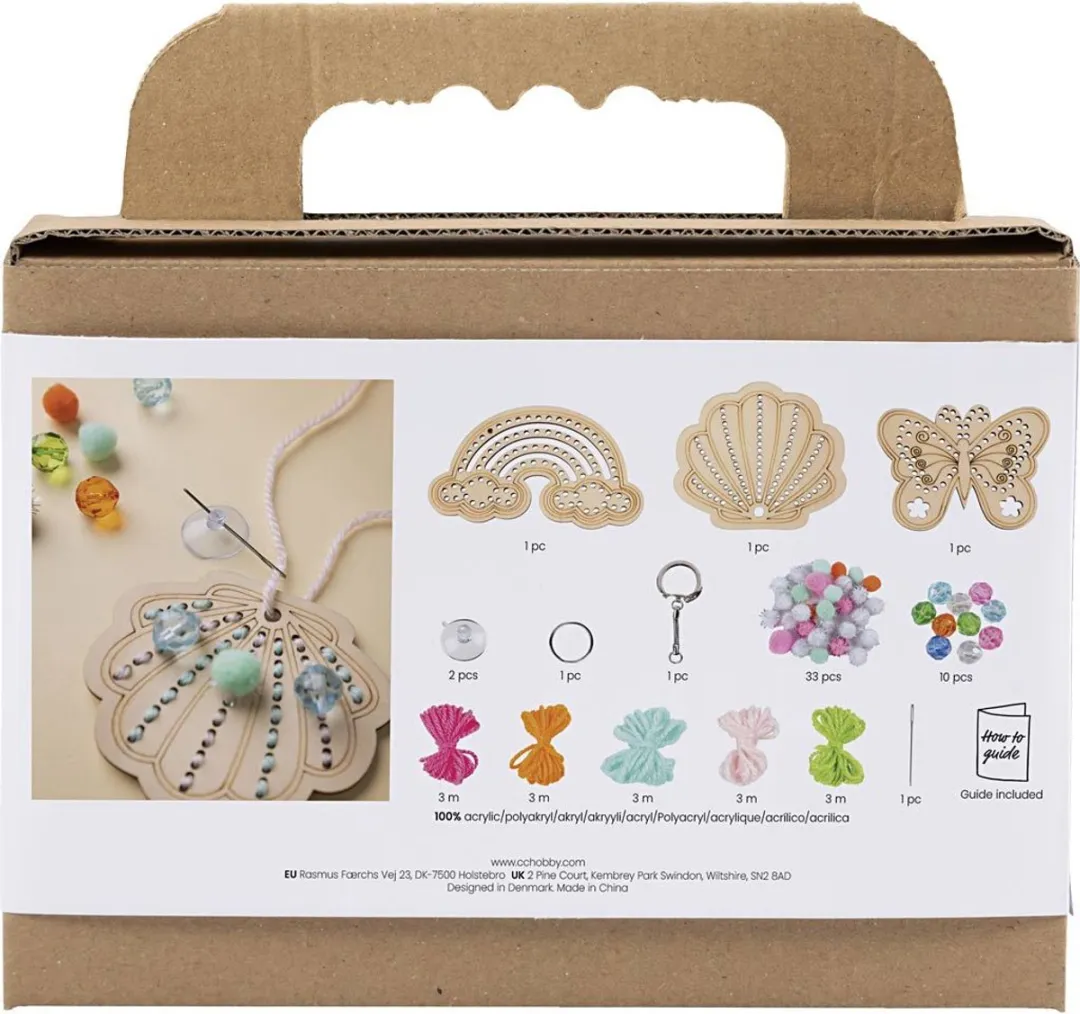 Creativ Company Mini Hobbyset Borduurwerk Vlinder/Schelp/Regenboog - Meerkleurig