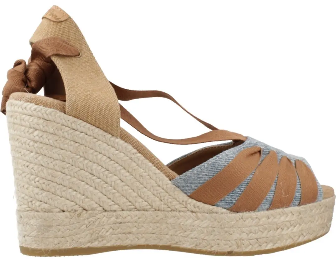 Espadrille voor dames met hoge sleehak en linten
