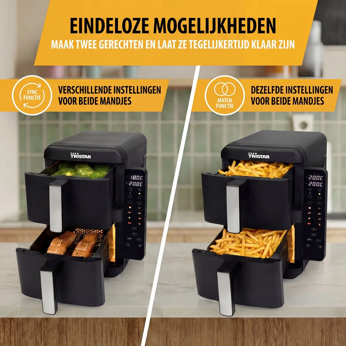 Tristar FR-9074 Dubbele Airfryer XXL 2400W - 8 Programma's - Zwart - afbeelding 6 van 6