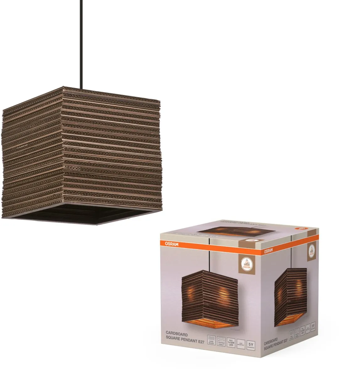 Osram Decor Karton Vierkant Hanglamp E27 - Bruin