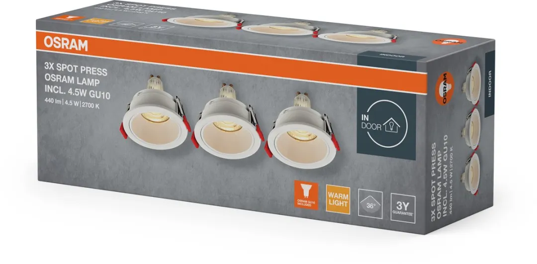 Osram Spot Set GU10 Press 4,5W Warm Wit - 3 Stuks