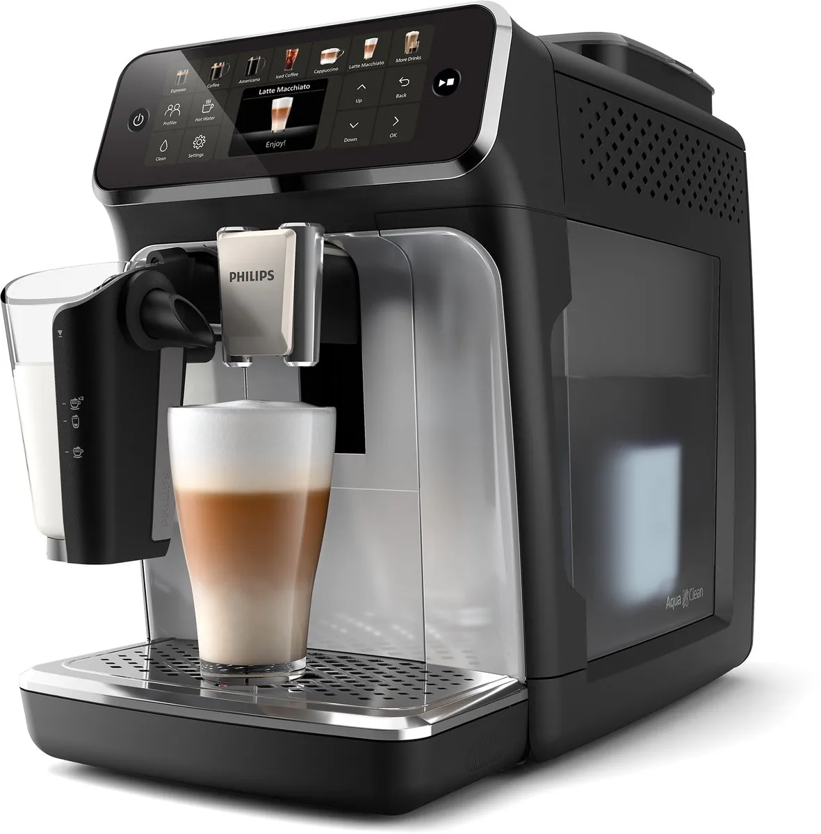 Philips 4400 Series - Espressomachine - 12 Warme & Koude Dranken - LatteGo Melksysteem - 40% Stiller - QuickStart - AquaClean Filter - Volautomatisch - Zwart & Zilver - EP4446/70