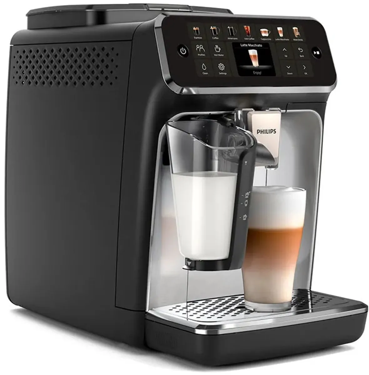 Philips 4400 Series - Espressomachine - 12 Warme & Koude Dranken - LatteGo Melksysteem - 40% Stiller - QuickStart - AquaClean Filter - Volautomatisch - Zwart & Zilver - EP4446/70