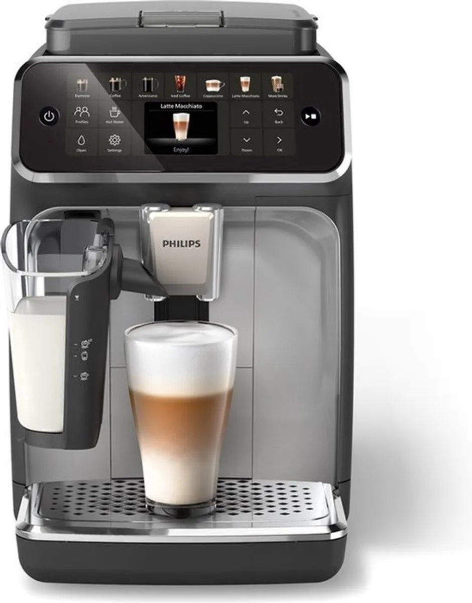 Philips 4400 Series - Espressomachine - 12 Warme & Koude Dranken - LatteGo Melksysteem - 40% Stiller - QuickStart - AquaClean Filter - Volautomatisch - Zwart & Zilver - EP4446/70
