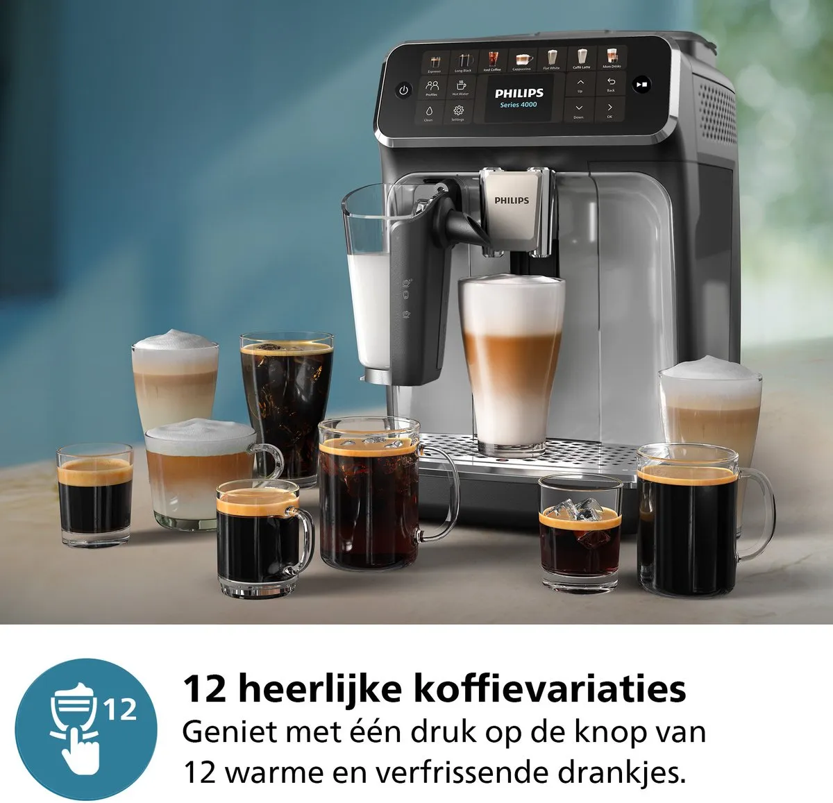 Philips 4400 Series - Espressomachine - 12 Warme & Koude Dranken - LatteGo Melksysteem - 40% Stiller - QuickStart - AquaClean Filter - Volautomatisch - Zwart & Zilver - EP4446/70