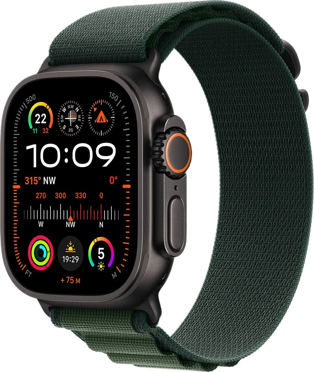 Apple Watch Ultra 2 GPS + Cellular 49mm - Zwart Titanium - Donkergroen Band