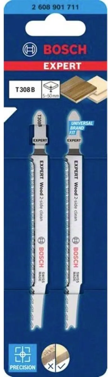 Bosch Professional EXPERT Wood 2-Side Clean T308B Decoupeerzaagblad - 2 Stuks