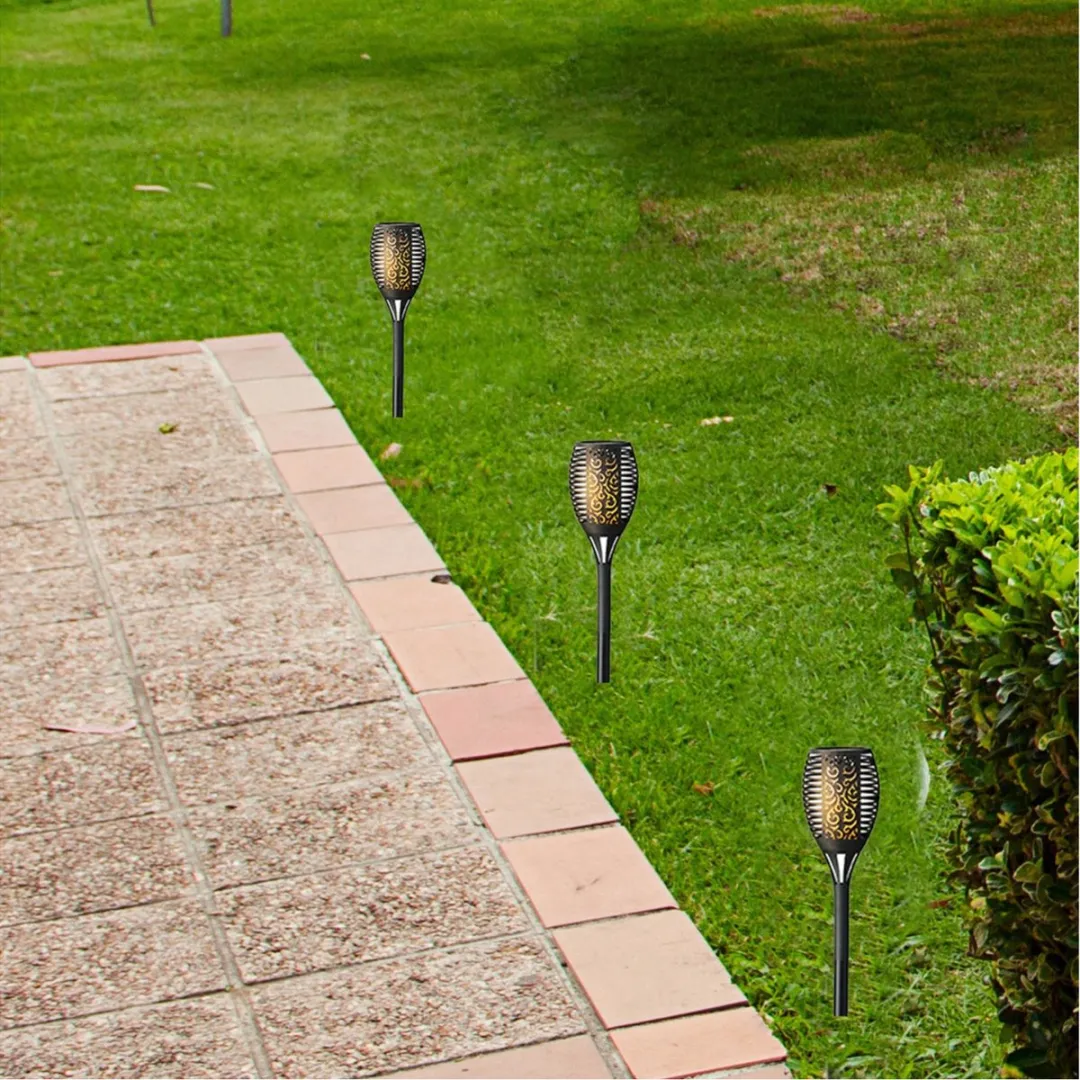 Lumineo Solar Tuinlampen 12x - Vlam-effect - 49cm - Zwart