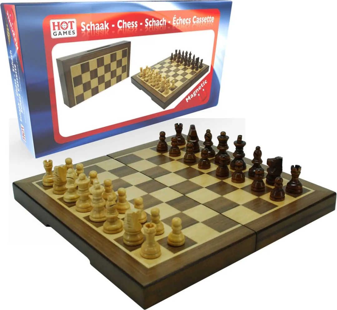 HOT Games Schaakcasset Magnetisch Walnoot 23x23x2cm