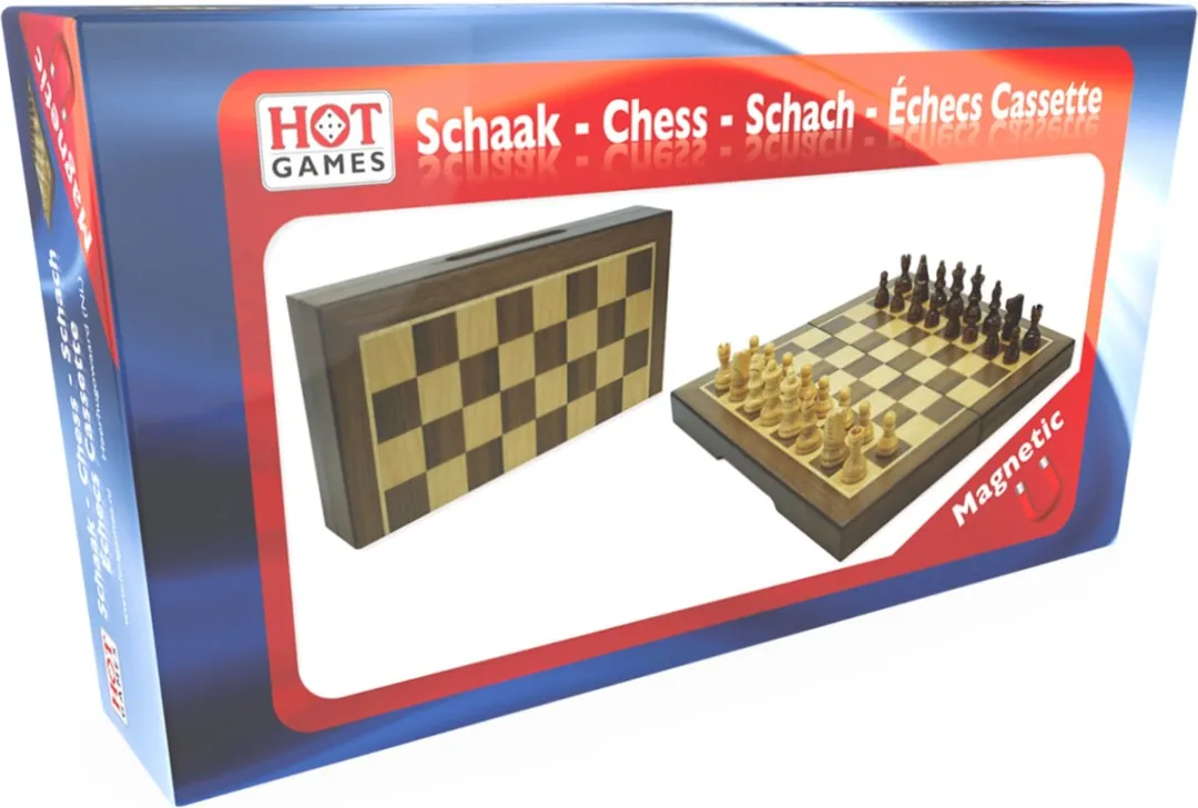 HOT Games Schaakcasset Magnetisch Walnoot 23x23x2cm