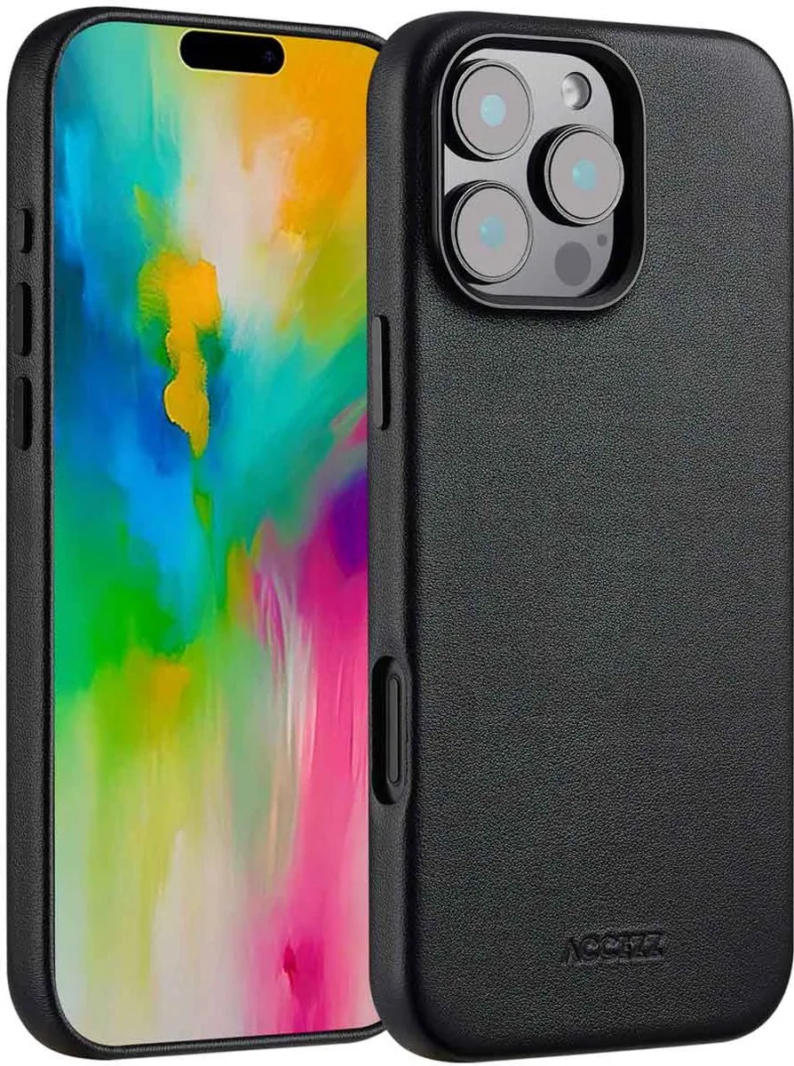 Accezz Hoesje iPhone 16 Pro Max - MagSafe Leather Black - 2 Pasjes