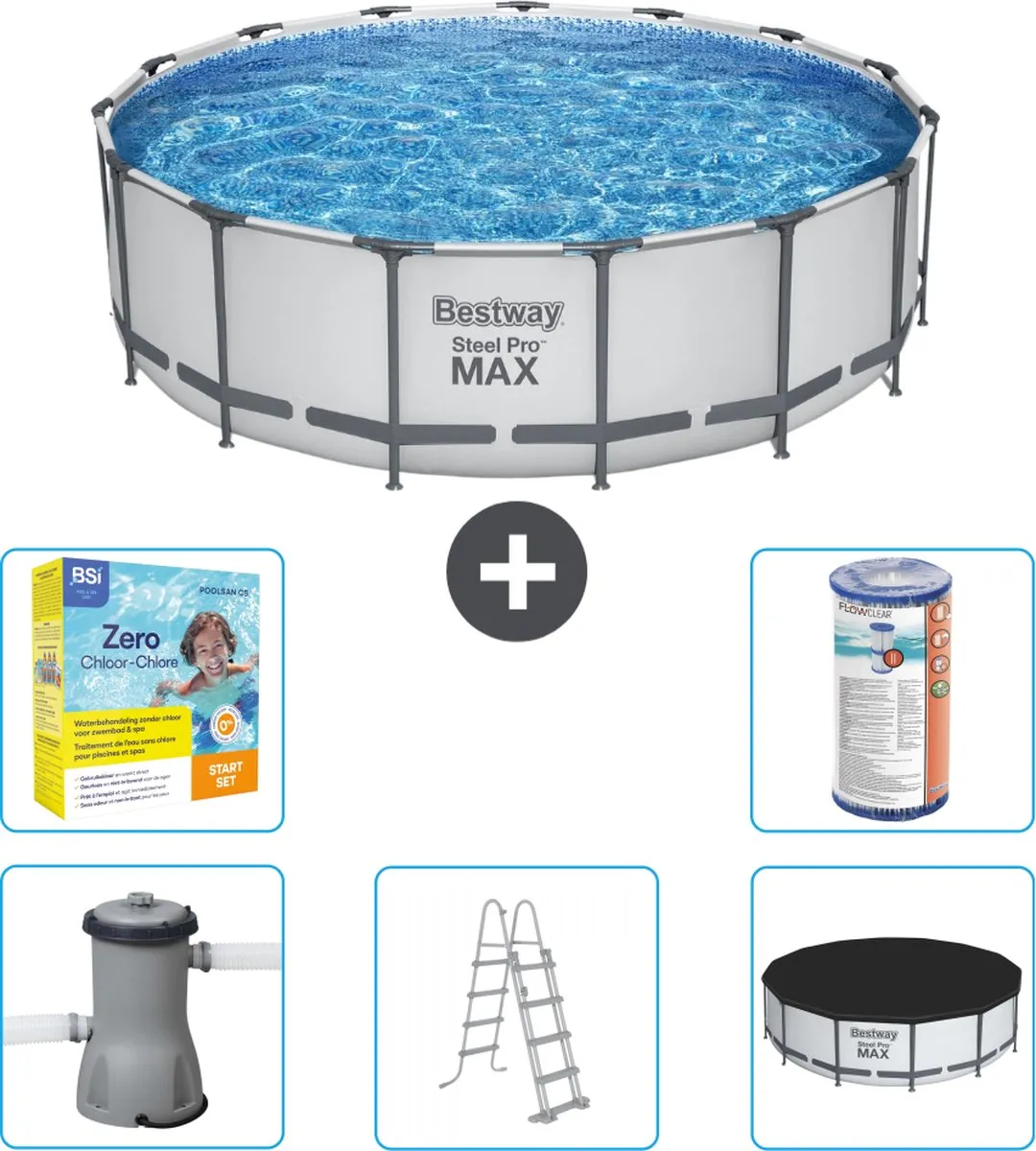 Bestway Steel Pro MAX Zwembad 457x122cm - Grijs - Inclusief pomp & ladder