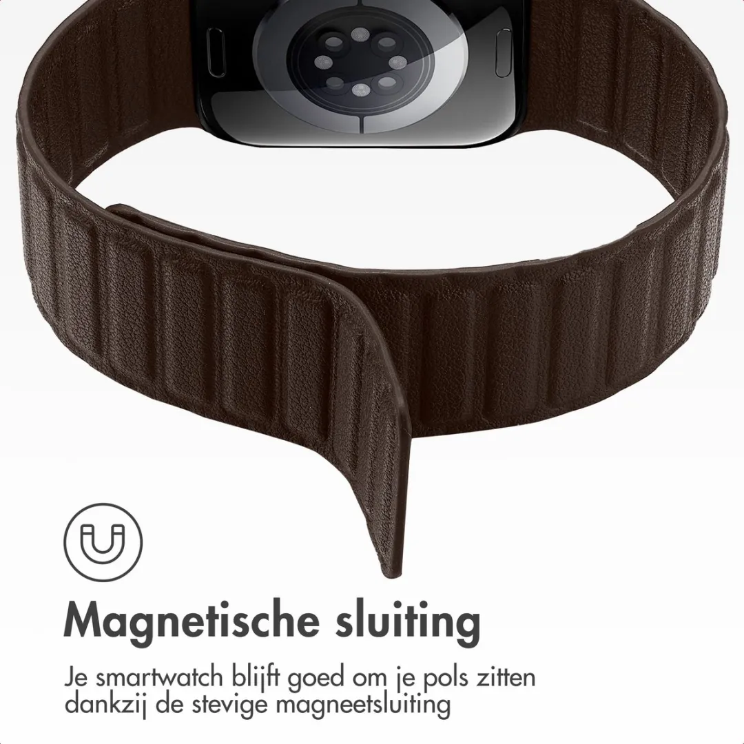 Accezz Magnetisch Lederen Bandje Apple Watch 44-49mm - Donkerbruin