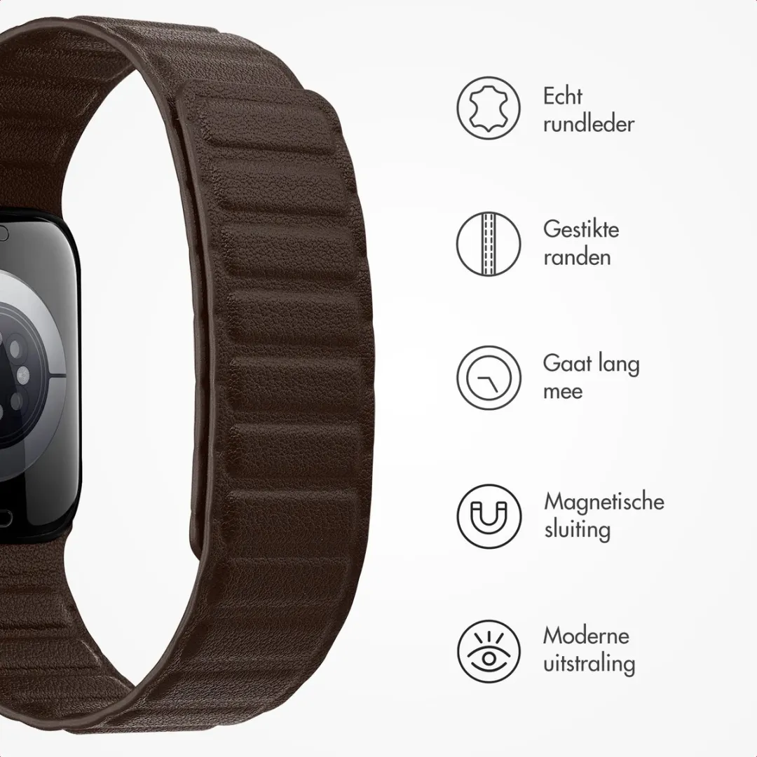 Accezz Magnetisch Lederen Bandje Apple Watch 44-49mm - Donkerbruin