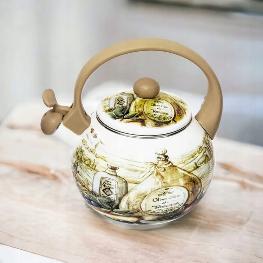 Meyerhoff Toscana fluitketel 2,2L – Emaille inductie fluitketel – Traditioneel Toscaans design – Beige