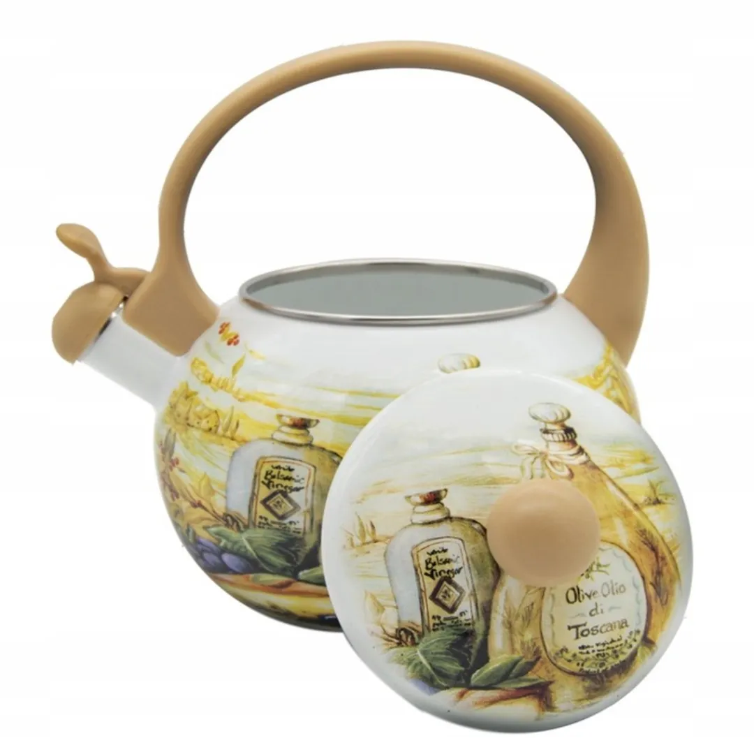 Meyerhoff Toscana fluitketel 2,2L – Emaille inductie fluitketel – Traditioneel Toscaans design – Beige