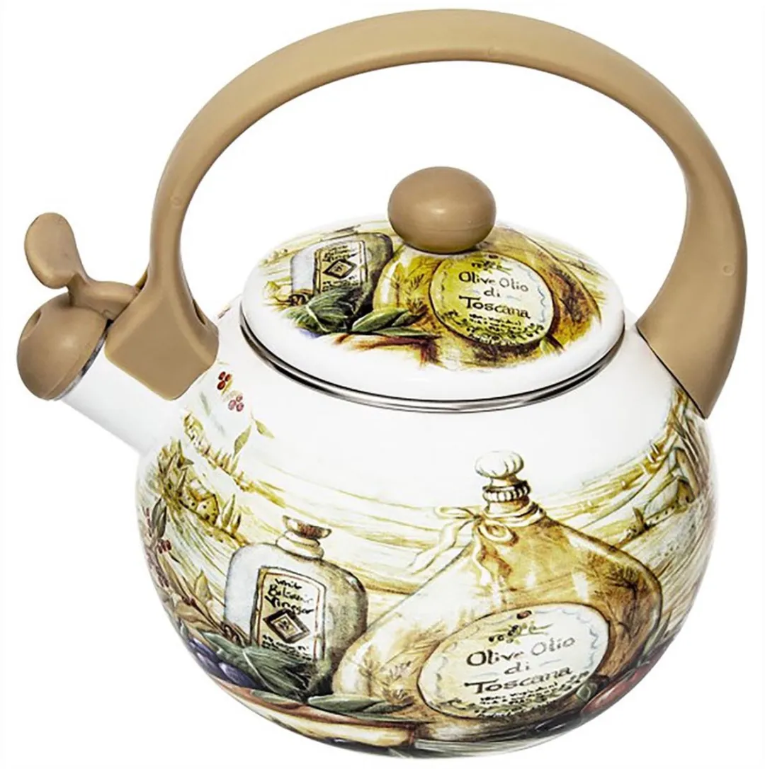 Meyerhoff Toscana fluitketel 2,2L – Emaille inductie fluitketel – Traditioneel Toscaans design – Beige