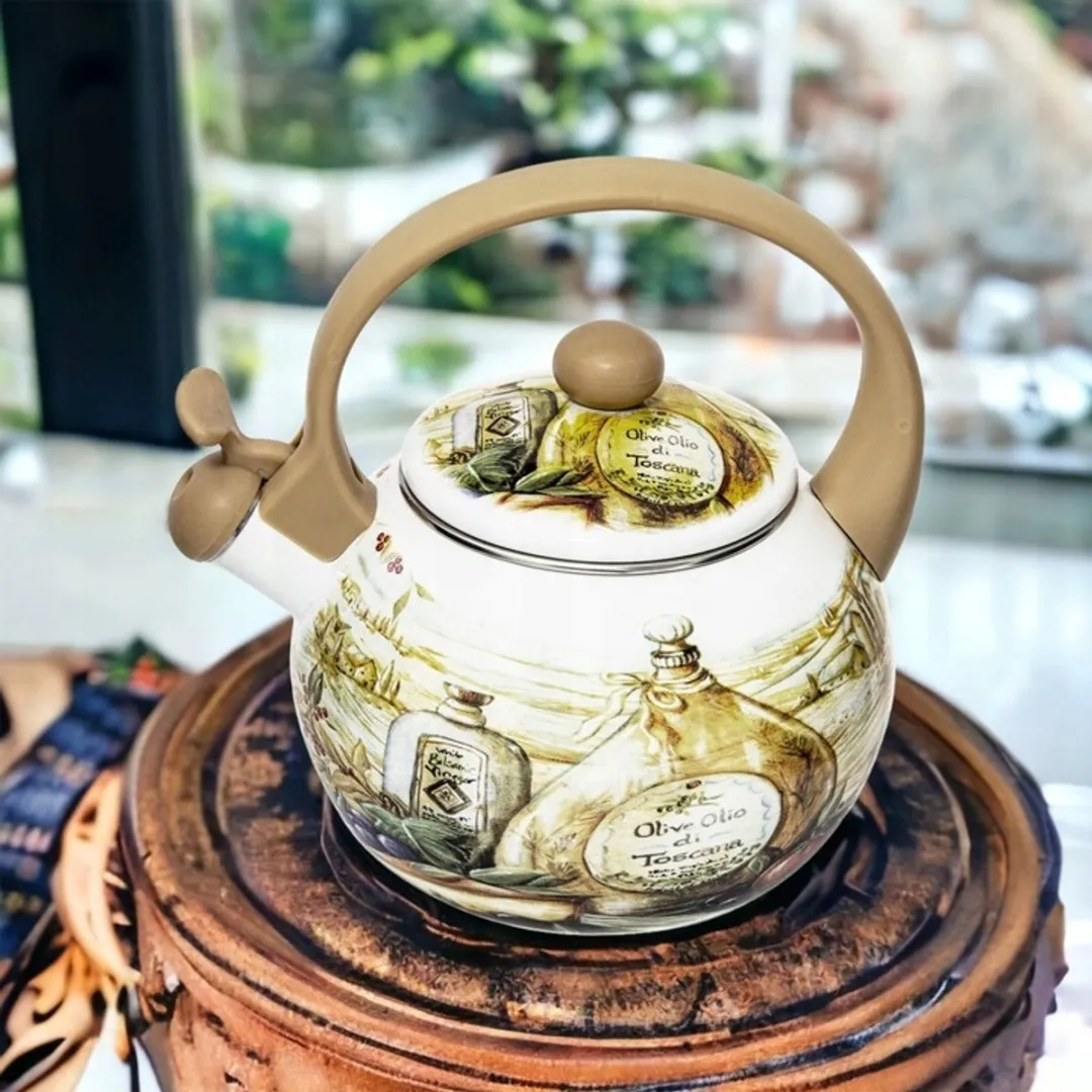 Meyerhoff Toscana fluitketel 2,2L – Emaille inductie fluitketel – Traditioneel Toscaans design – Beige