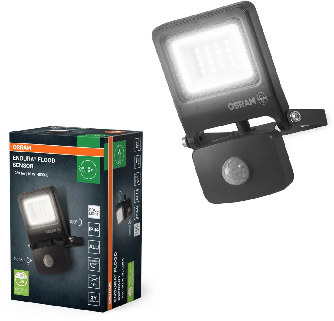 Osram Endura Flood Sensor 10W LED - 4000K 1000lm - Donkergrijs