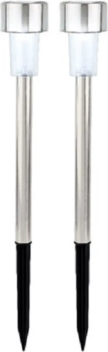 Lumineo Prikstpot LED Zonneverlichting 24cm - 2 Stuks - RVS Zilver
