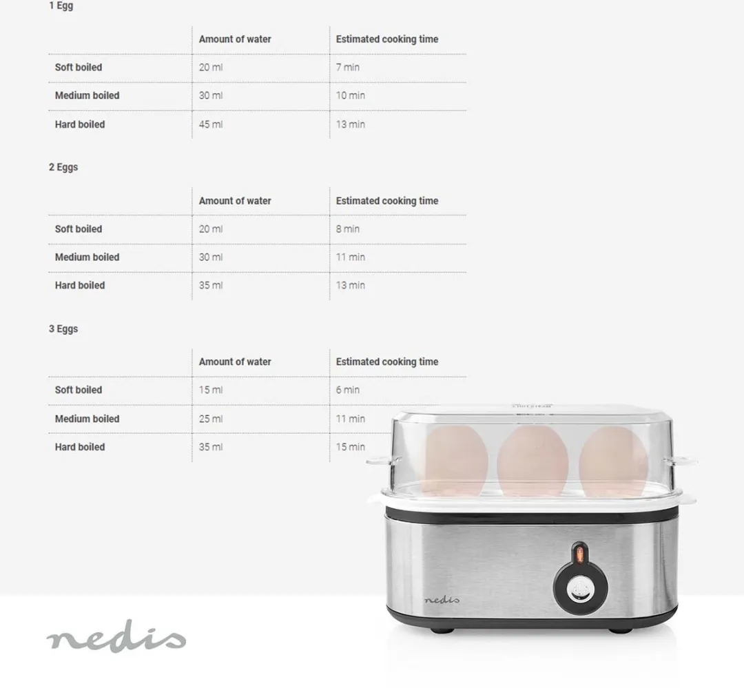 Nedis KAEB120EAL Eierkoker - 3 Eieren - 210W - Zwart