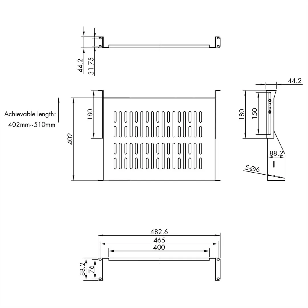 Value 19" Legplank 2 HE U-vorm - 400mm - 25kg - Zwart - afbeelding 2 van 3