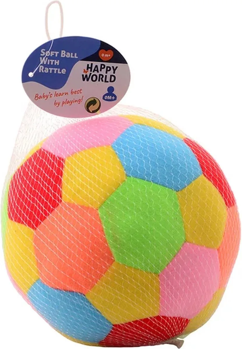Johntoy Pluche Bal met Rammelaar 18cm - Multi