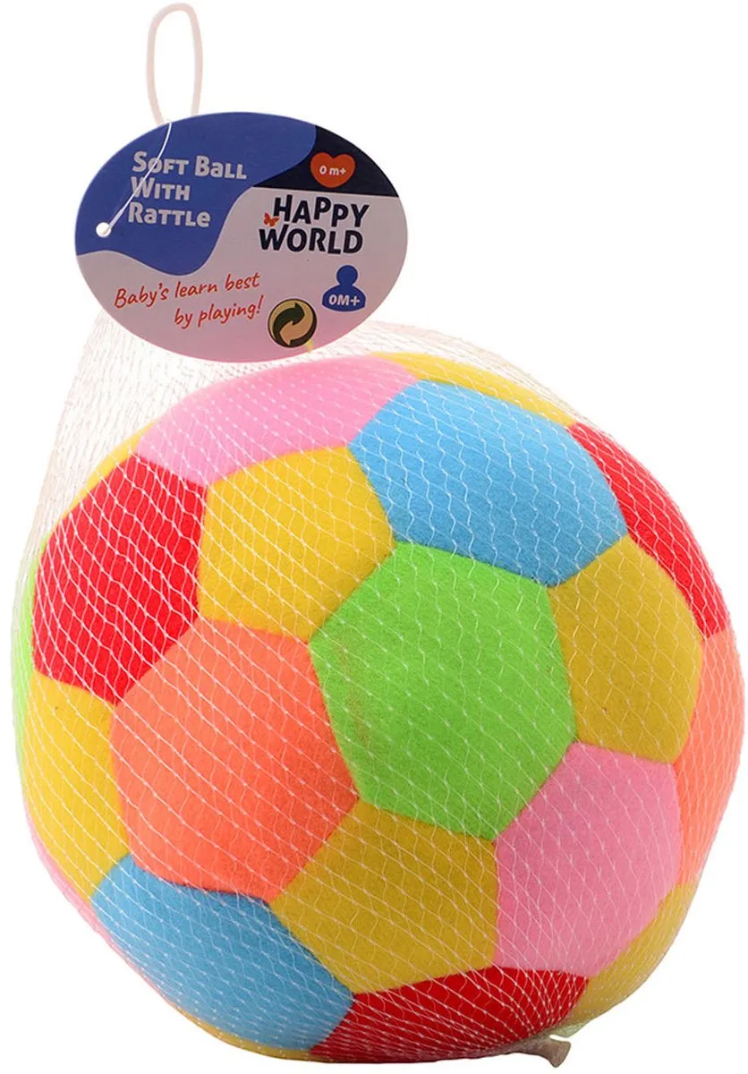 Johntoy Pluche Bal met Rammelaar 18cm - Multi