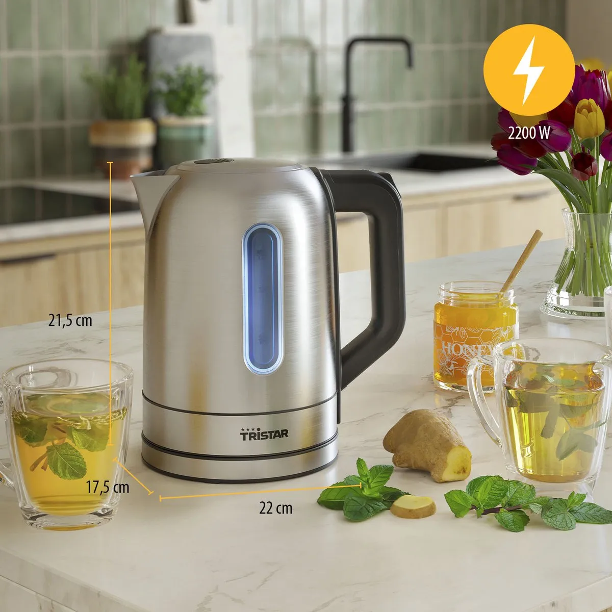 Tristar Waterkoker WK-1344 - 2200W - 1,7L - Automatisch uitschakelen - RVS