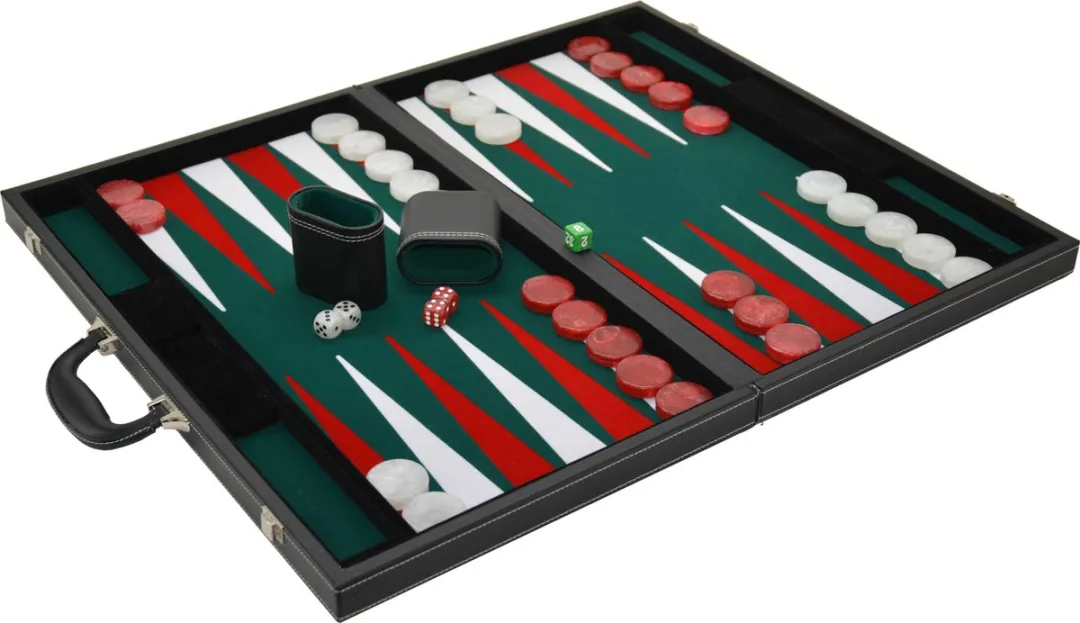 HOT Games Backgammon Luxe Vilt 38cm - 605512 - Groen/Rood/Wit
