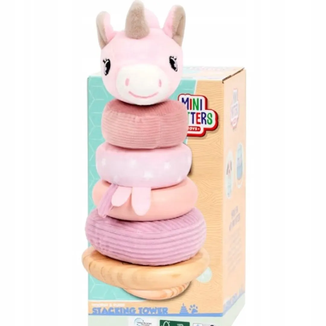 Mini Matters Houten Stapeltoren Eenhoorn- 6-delig - Met Zachte Ringen en Eenhoorn - Babyspeelgoed