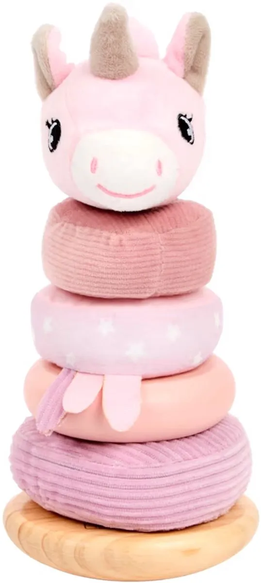 Mini Matters Houten Stapeltoren Eenhoorn- 6-delig - Met Zachte Ringen en Eenhoorn - Babyspeelgoed