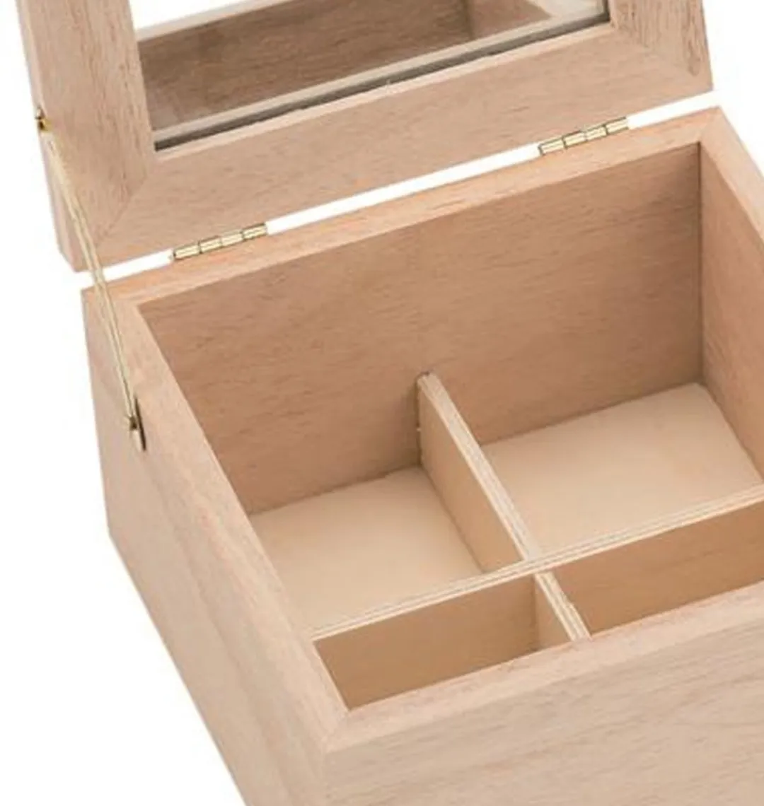 Glorex Hobby Houten Opbergkistje Lichtbruin - 13x13x7cm - Sieraden met Vakjes en Spiegel