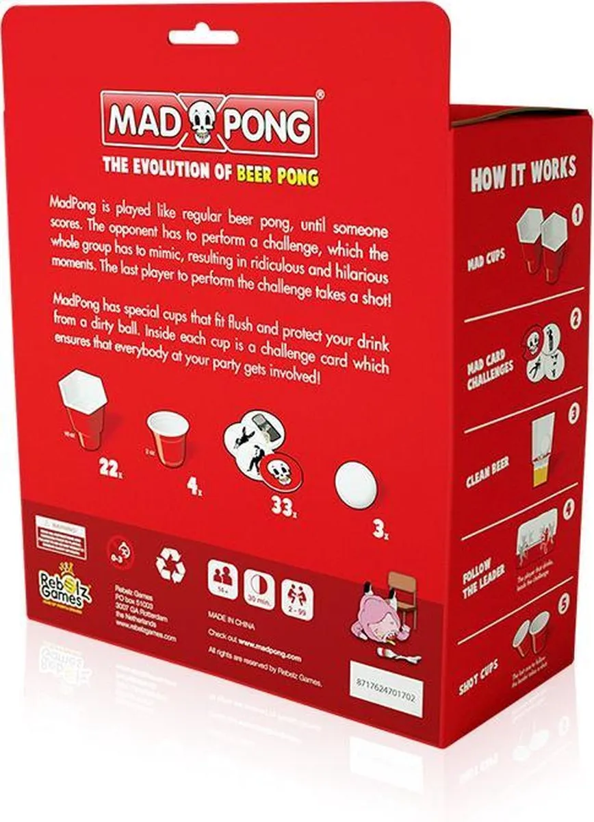 MadPong - Beer pong 2.0 - Party Bier pong - Drankspel - Spelletjes voor volwassenen - Beer pong - red cups - shot cups inbegrepen