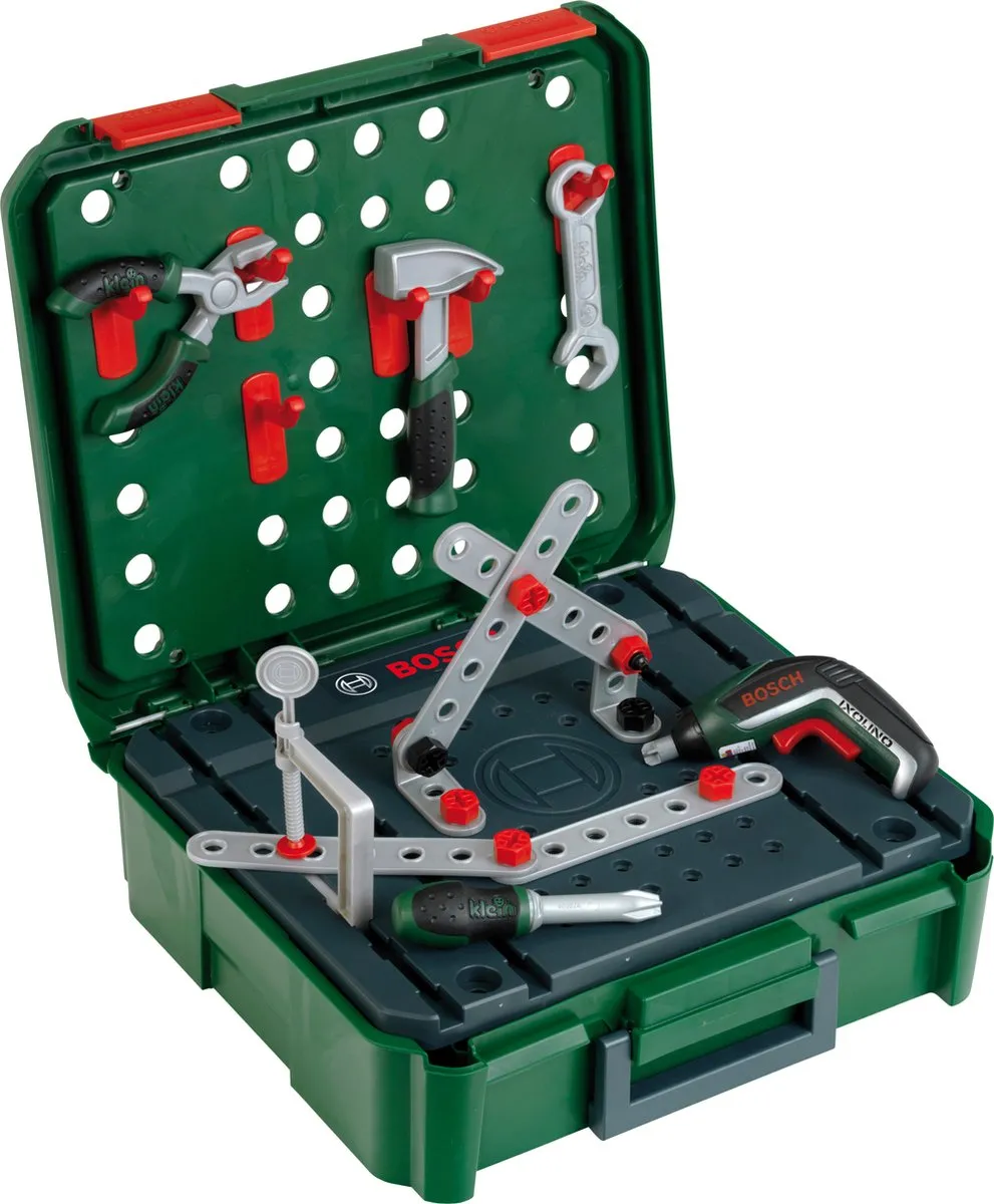 Klein Toys Bosch Werkbankkoffer Ixolino - Groene/Rode Set - 2x AAA