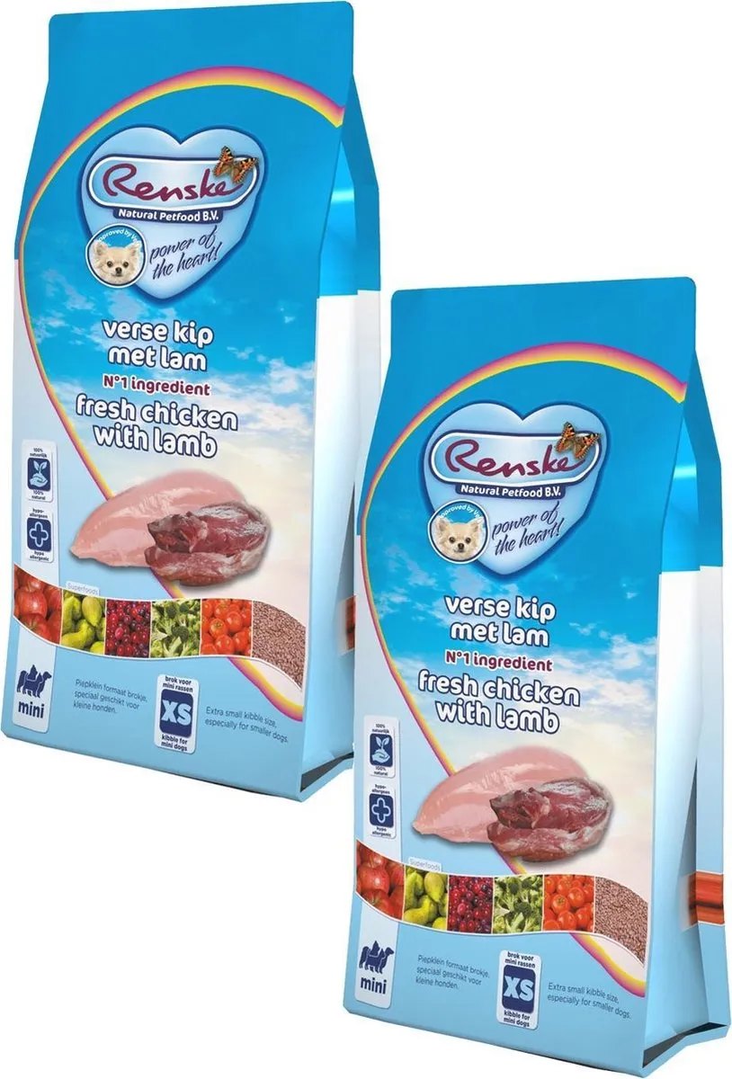 Renske Adult Mini Hondenvoer 2x2kg - Kip & Lam